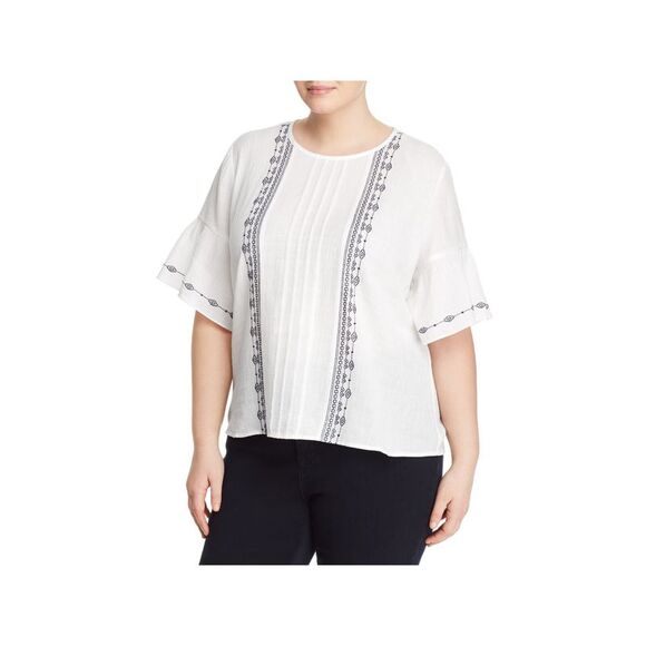 VINCE CAMUTO Womens Pleated Elbow Sleeve Round Neck Top - Picture 1 of 3